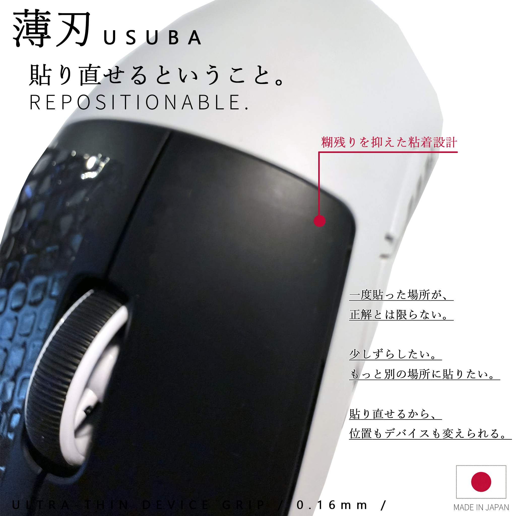 AIMPAD 薄刃 USUBA｜超薄型ゲーミングマウスグリップ 0.16mm（フリーカット）