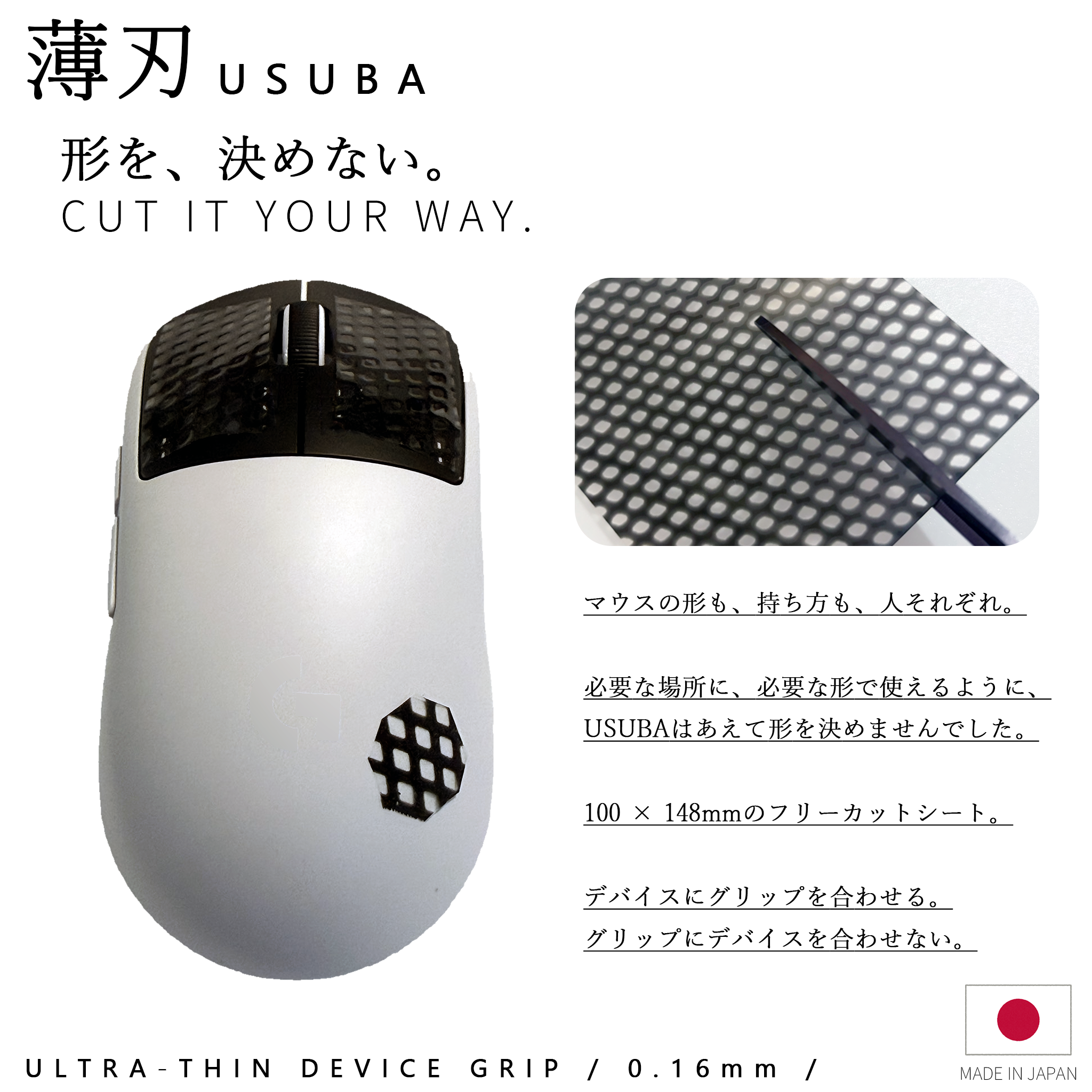 AIMPAD 薄刃 USUBA｜超薄型ゲーミングマウスグリップ 0.16mm（フリーカット）